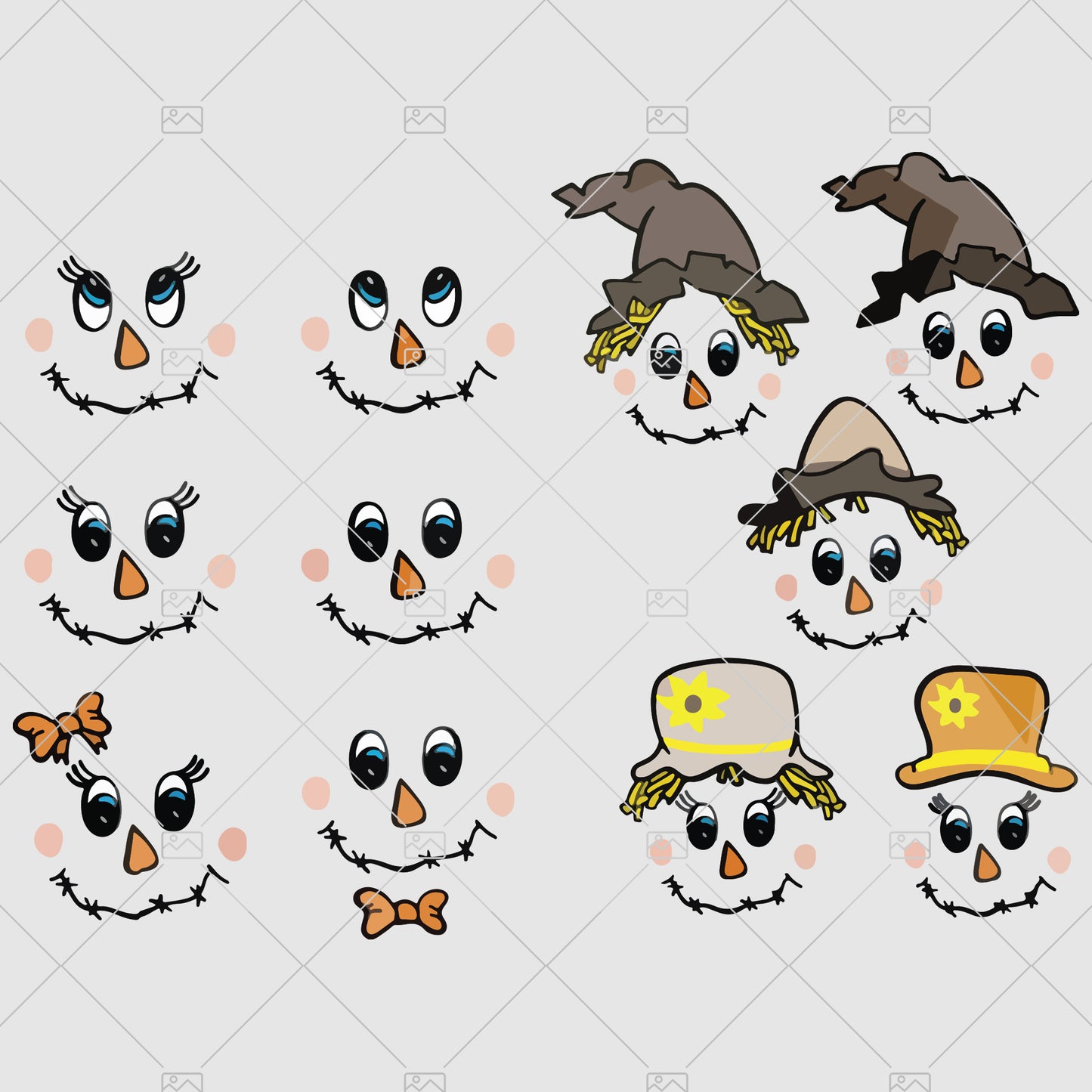 Scarecrow face SVG girl and boy face Halloween Svg digital cut file scarecrow svg clipart Cricut Silhouette - DXF PDF png svg