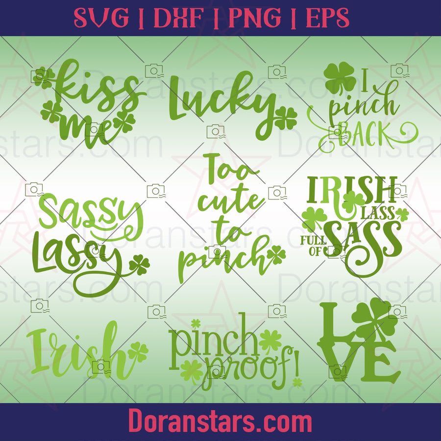 St Patricks Day Quote Bundle Svg - png - eps - dxf vector files for Silhouette Cameo, Cricut, clipart for DIY gifts - Doranstars.com
