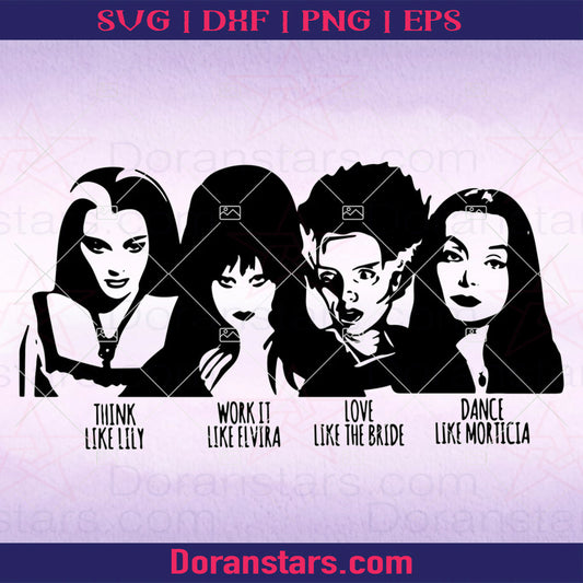 Halloween Svg The Bride of Frankenstein, Vampira Elvira, Lily Munster, Morticia Addams svg Halloween SVG cut file for Cricut