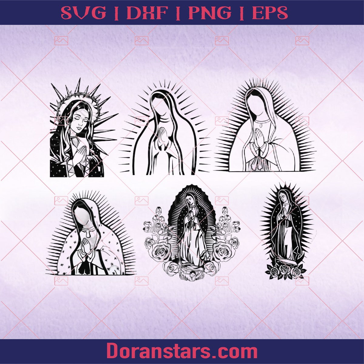 Mother Mary outline Virgen de Guadalupe bundle SVG PNG Virgin Mary with Roses
