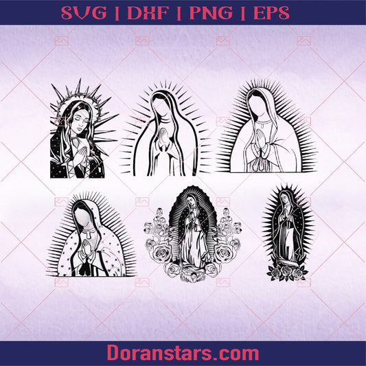Mother Mary outline Virgen de Guadalupe bundle SVG PNG Virgin Mary with Roses