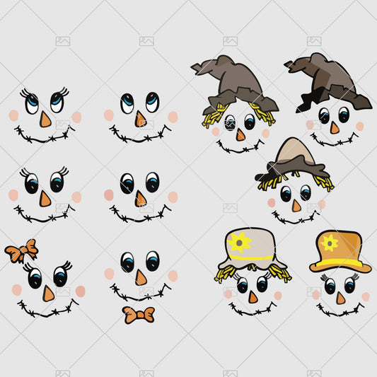 Scarecrow face SVG girl and boy face Halloween Svg digital cut file scarecrow svg clipart Cricut Silhouette - DXF PDF png svg