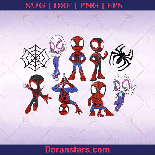 Spidey and Friends SVG PNG Layered Spider Web Clipart Digital Download