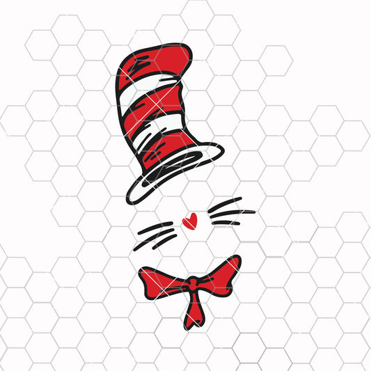 Dr Seuss Cat Svg, Cat Hat Svg, Cartoon Svg Cut File, Red Hat Cat Svg Dxf Cut File, Silhouette Cricut Cut Files
