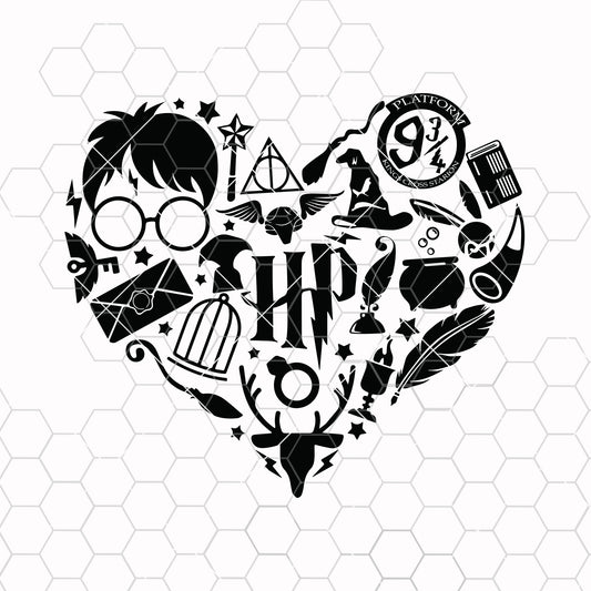 Harry Potter Heart Svg, Heart SVG, Hogwarts SVG, SVG Files, Png, Svg, Jpg, Eps, Dxf, Digital Download, Digital Design Love