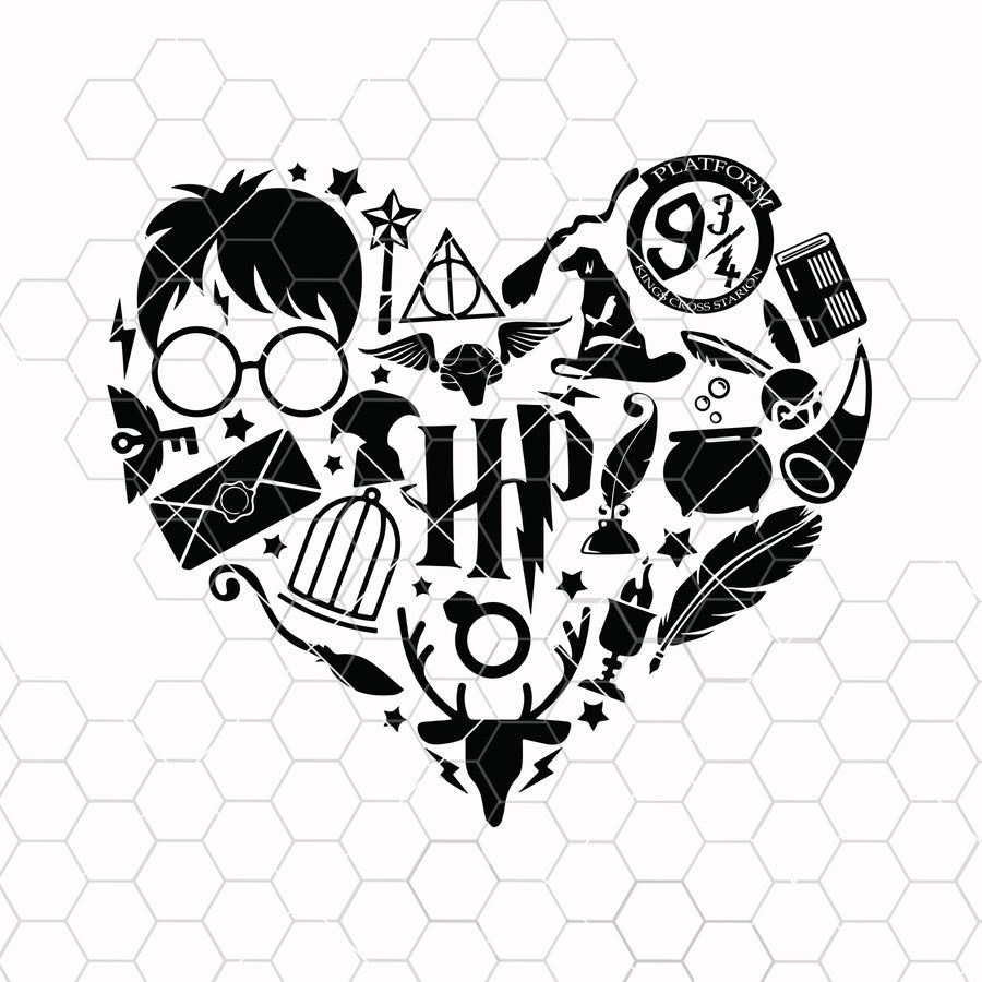 Harry Potter Heart Svg, Heart SVG, Hogwarts SVG, SVG Files, Png, Svg, Jpg, Eps, Dxf, Digital Download, Digital Design