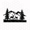 Deer Clipart Silhouettes Scene, country nature svg, wood svg, tree svg cricut, Hunting svg, Nature Scene dxf png svg eps pdf, Mountain Svg