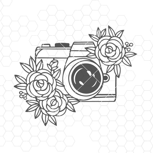 Camera SVG file, Photography SVG file, Photographer SVG file, Flower, Floral, Camera clip art Flower SVG cut file for Cricut