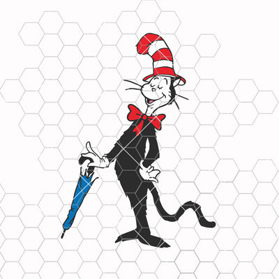 Dr Seuss Cat Svg, Cat Hat Svg Dxf Cut File, Cartoon Svg Dxf Cut File, Red Hat Cat Svg Dxf Cut File, Silhouette Cricut Cut Files