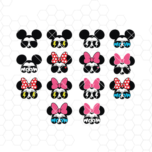 Mickey SVG Sunglasses, Mickey Mouse SVG, Minnie Bow Svg, Minnie Sunglasses Svg, Disney SVG, Cricut, Silhouette, Cut File, Clipart, Png