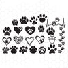 PAW PRINT SVG, paw heart svg, paw print monogram, paw vector, dog love svg, cat paw print, dog paw svg, silhouette, clipart, stencil, decal