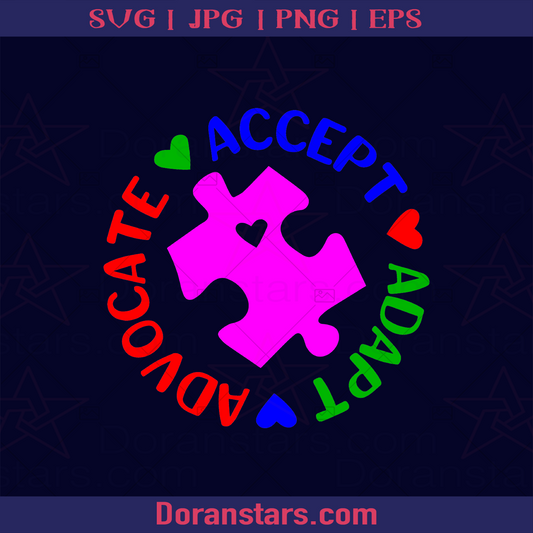 Accept Adapt Advocate Austism, Support The Special Autism Awareness, Autism Acceptance, Accept Autism, Autism Month, Autism Day, Autism Gift, Autism Special logo, Svg Files For Cricut, Dxf, Eps, Png, Cricut Vector, Digital Cut Files Download - doranstars.com