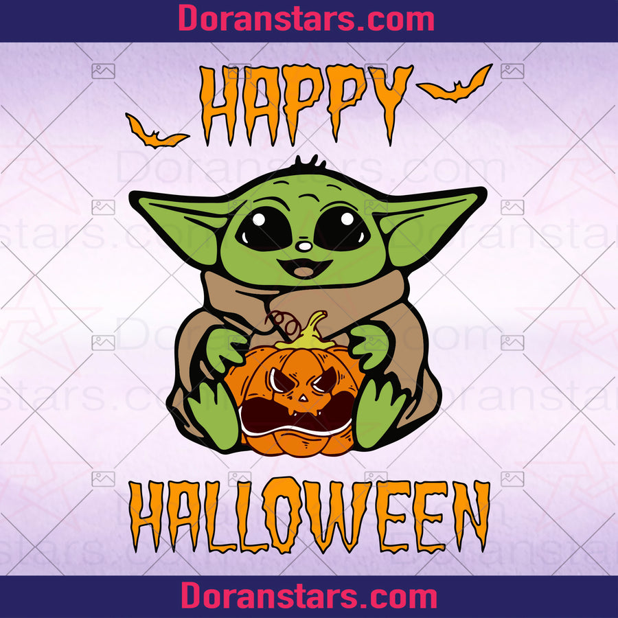 Baby Yoda Hug Pumpkin Svg Happy Halloween Svg Halloween Yoda Svg