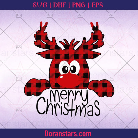 Buffalo Plaid Reindeer Svg,, Reindeer Svg, Peeping Reindeer, Merry Christmas Svg - Instant Download - Doranstars