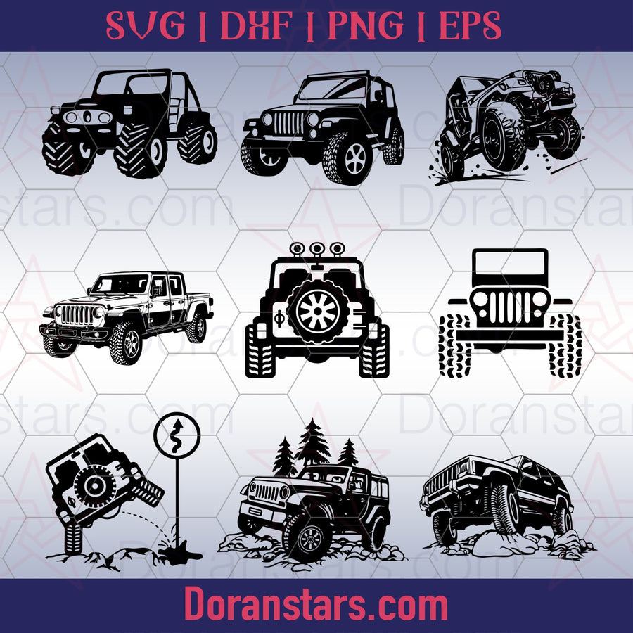 Offroad Jeep - Bundle Jeep - Svg - png - eps - dxf vector files for Silhouette Cameo, Cricut, clipart for DIY gifts - Doranstars.com