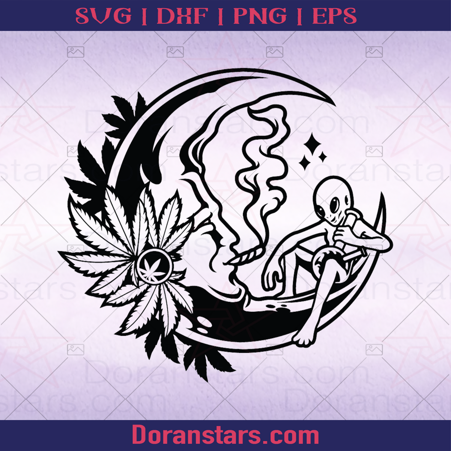 Cannabis Alien chilling With The Moon logo, Svg Files For Cricut, Dxf, Eps, Png, Cricut Vector, Digital Cut Files Download