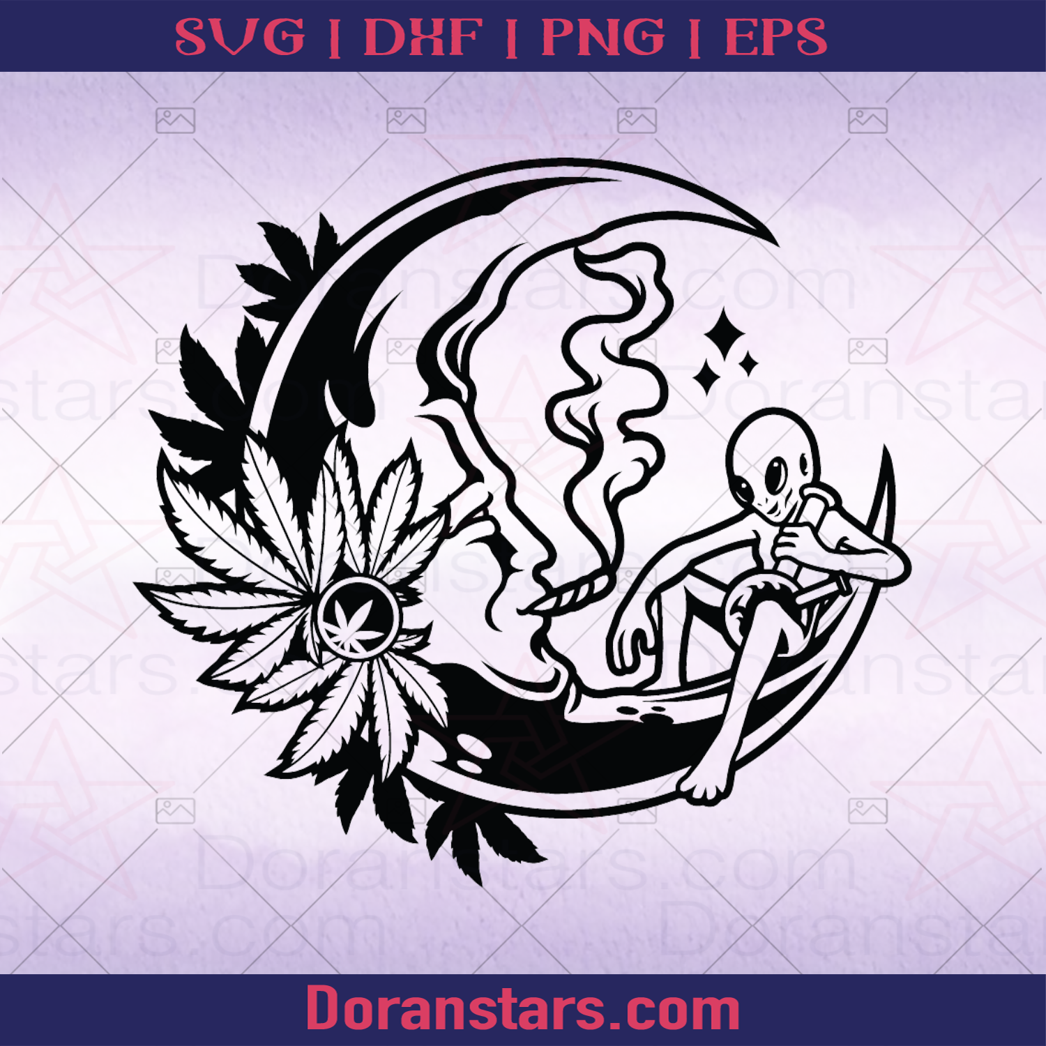 Cannabis Alien chilling With The Moon logo, Svg Files For Cricut, Dxf, Eps, Png, Cricut Vector, Digital Cut Files Download