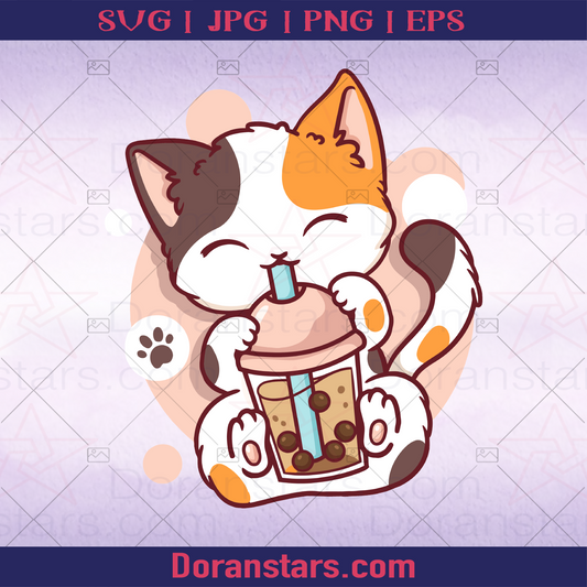 Cat Drinking Boba Tea Bubble Tea Anime Kawaii Neko logo, Svg Files For Cricut, Dxf, Eps, Png, Cricut Vector, Digital Cut