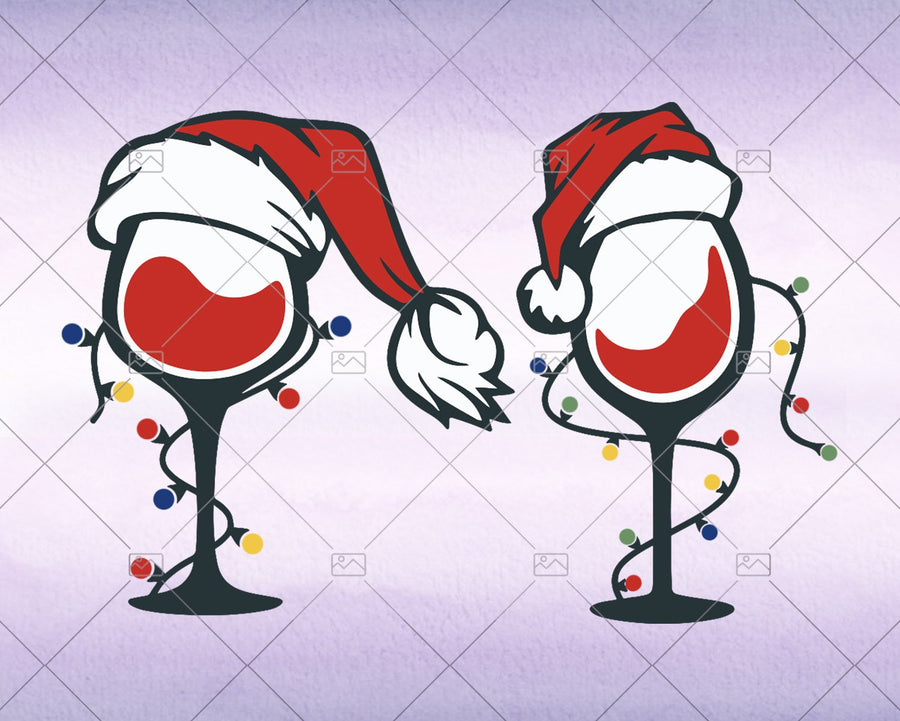 Christmas Lights Santa Wine Glass Svg, Instant Download - Doranstars