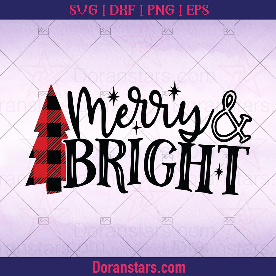 Christmas SVG cut file, Merry & Bright SVG, Buffalo plaid distressed Christmas tree SVG cut file, Christmas cut file - Instant Download - Doranstars