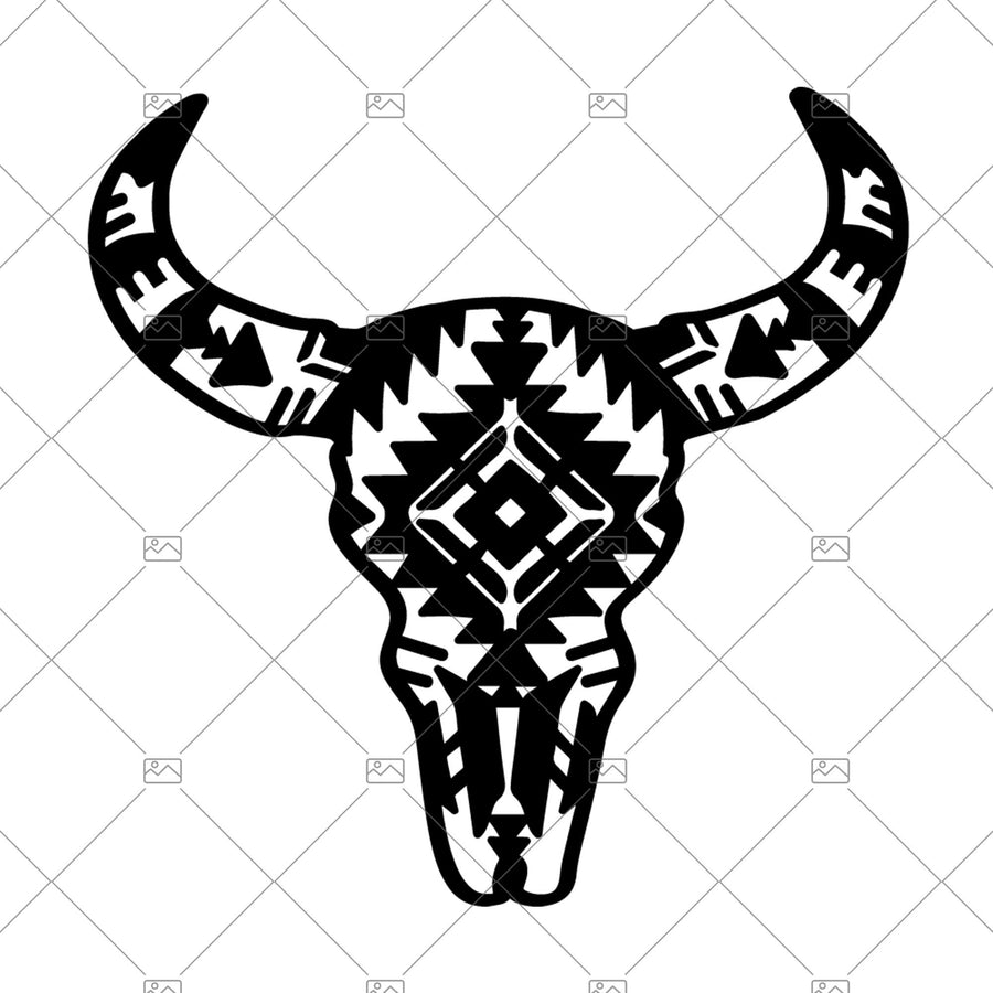 Cow Skull with Aztec Pattern Farmhouse SVG dxf Files for Cutting Machines like Silhouette Cameo and Cricut, Commercial Use Digital Design