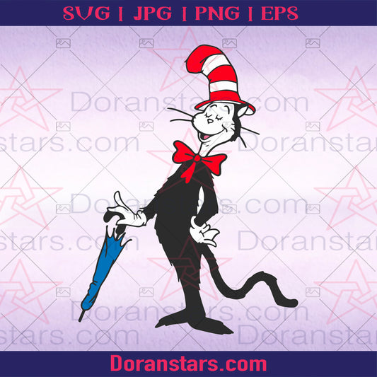 Dr Seuss Cat Svg Cat Hat Svg Dxf Cut File Cartoon Svg Dxf Cut File Red Hat Cat Svg Dxf Cut File Silhouette Cricut Cut Files