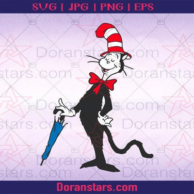 Dr Seuss Cat Svg Cat Hat Svg Dxf Cut File Cartoon Svg Dxf Cut File Red Hat Cat Svg Dxf Cut File Silhouette Cricut Cut Files