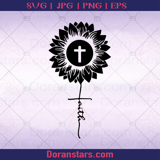 Faith Sunflower Cross Jesus Black and White logo, Svg Files For Cricut, Dxf, Eps, Png, Cricut Vector, Digital Cut Files
