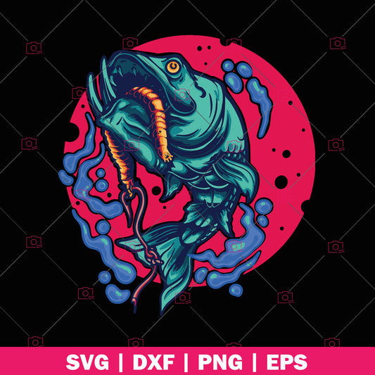 Fishing  logo, Svg Files For Cricut, Dxf, Eps, Png, Cricut Vector, Digital Cut Files, Fish, Worms, Water, Summer