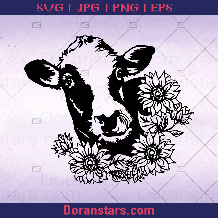 Flower Cow Silhouette, Happy Cow Farmer, Farm, Farm animals, Outskirt, Rural, Countryside logo, Svg Files For Cricut, Dxf, Eps, Png, Cricut Vector, Digital Cut Files Download - doranstars.com