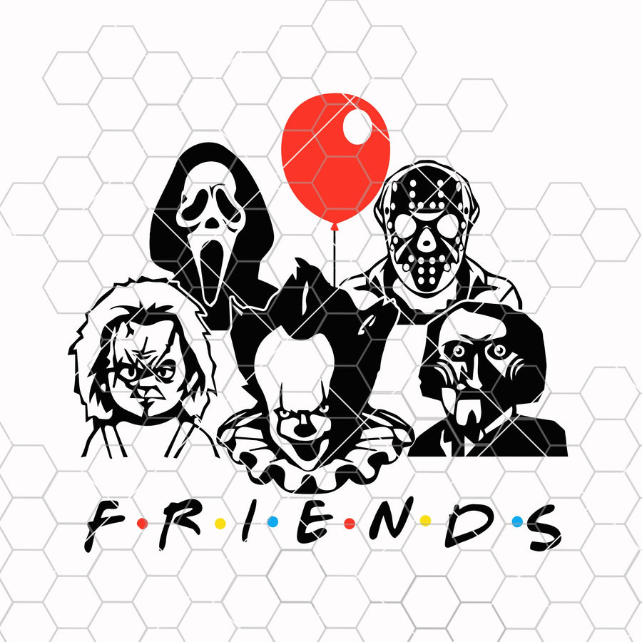 Horror Team Friends Horror Movie Creepy Halloween Svg, Pennywise Jason Voorhees Chucky The Saw Ghostface Svg