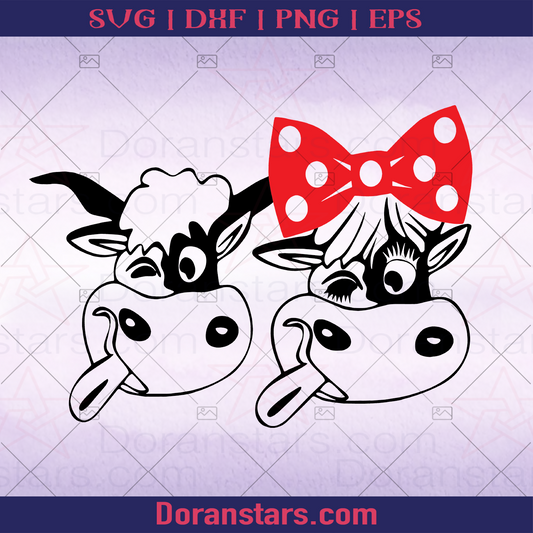 Funny Couple Cow Farmer Cartoon SVG logo, Svg Files For Cricut, Dxf, Eps, Png, Cricut Vector, Digital Cut Files Download