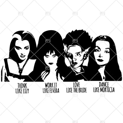 Halloween SVG for Silhouette or Cricut, Elvira, Lily Munster, Morticia, Bride of Frankenstein PNG for Sublimation, Instant Download