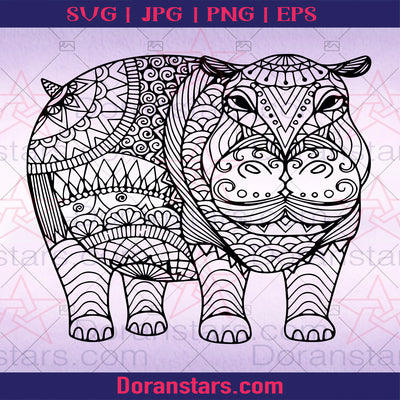doranstars com Hippo Mandala svg, Zentangle Hippo svg, Intricate svg File, Cricut Design svg, Mandala Animals cut files Digital