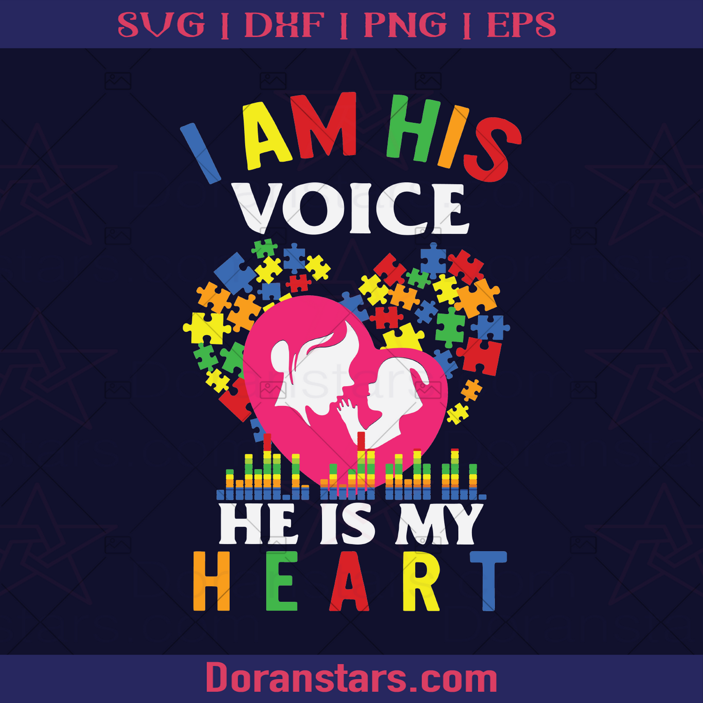 I Am His Voice He Is My Heart autism awareness puzzle pieces SVG logo, Svg Files For Cricut, Dxf, Eps, Png, Cricut Vector