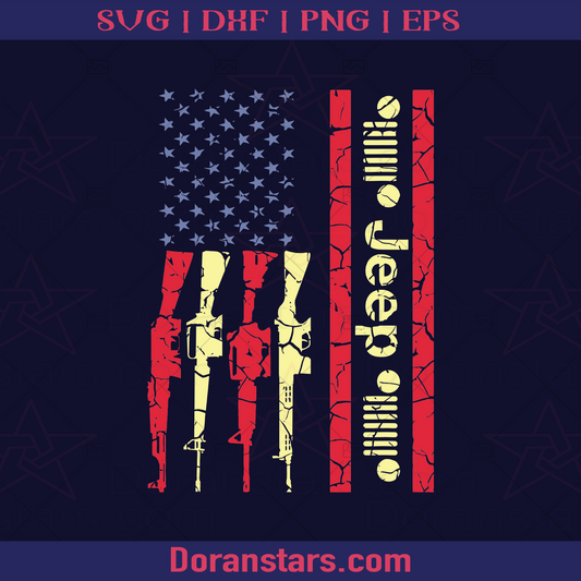 Jeep and Gun America Flag - Freedom land logo Jeep SVG cut file for Cricut & Silhouette by DoranStars