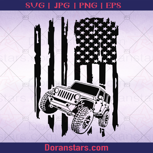 Jeep flag Retro Style Black And White, Monochrome Off Road Vehicle logo Jeep SVG cut file for Cricut & Silhouette by