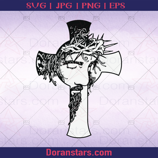 Jesus Cross With His Face logo, Svg Files For Cricut, Dxf, Eps, Png, Cricut Vector, Digital Cut Files Download