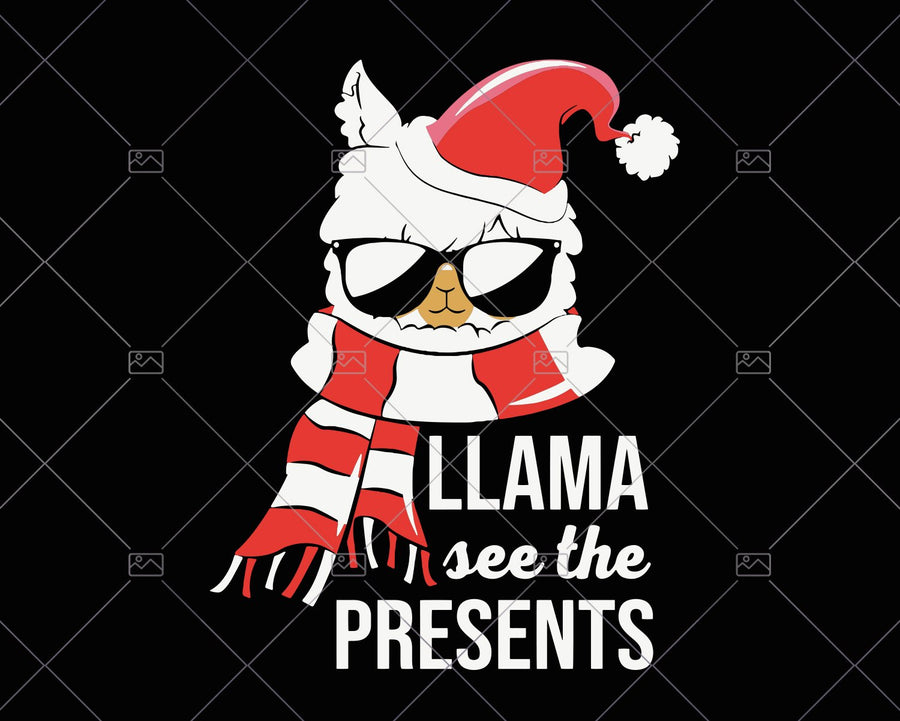 Llama See The Presents Funny Hat Xmas Alpaca - Svg, Instant Download - Doranstars