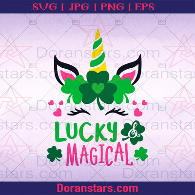 Lucky and Magical Svg, St. Patrick's Day Svg, Unicorn Svg Dxf Png, Lucky Svg, Shamrock Svg, Kids Shirt Design, Silhouette, Cricut, Cut Files