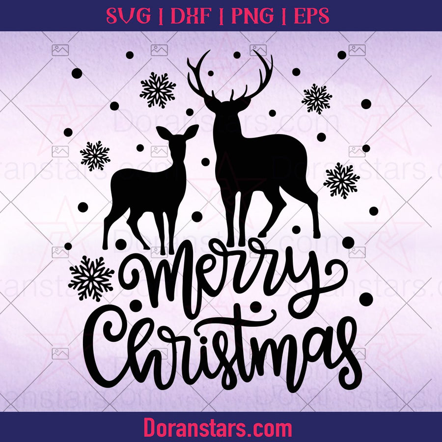 Merry Christmas Svg, Deer Family Svg, Winter Holiday Svg - Instant Download - Doranstars