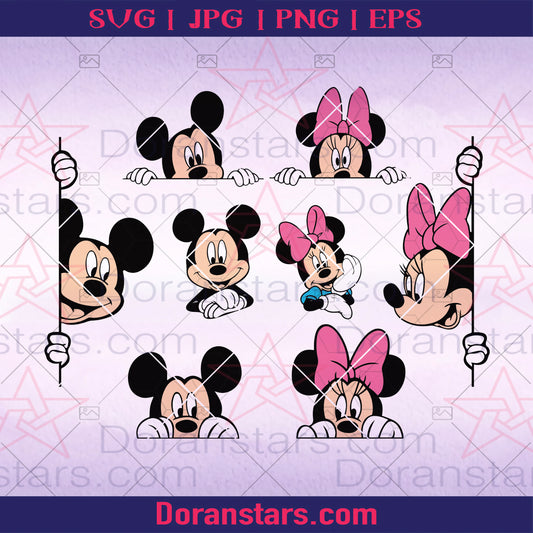 Mickey Mouse SVG, Minnie Mouse SVG, Disney Character, Clipart, Cricut, Silhouette, Cut File, Vector, Vinyl File, Eps, Png, Pdf, Dxf