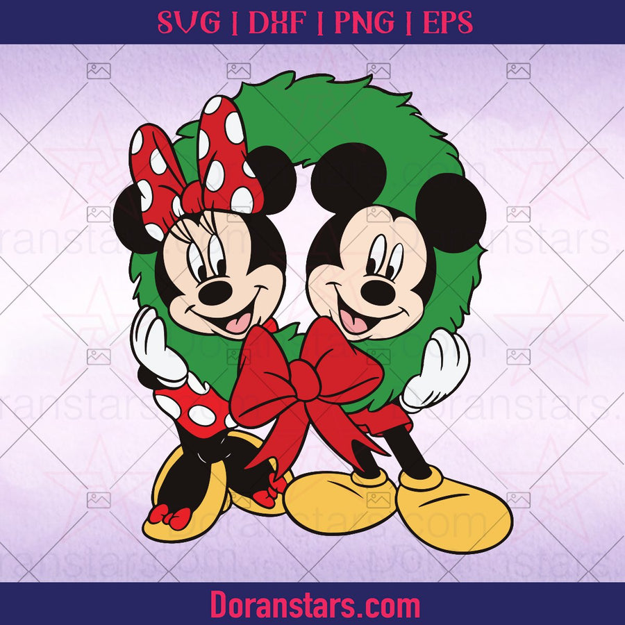 Mickey and Minnie in Christmas Wreath Cut File - Instant Download - Doranstars