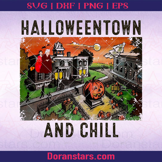 Retro Halloweentown And Chill PNG Happy Halloween Pumpkin PNG INSTANT DOWNLOAD