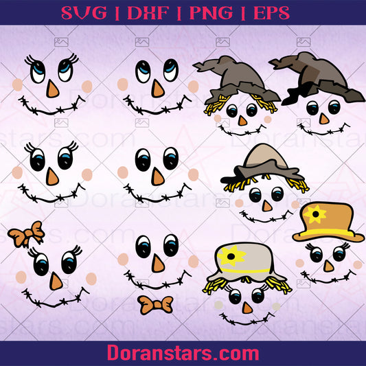 Scarecrow face SVG girl and boy face Halloween Svg digital cut file scarecrow svg clipart Cricut Silhouette