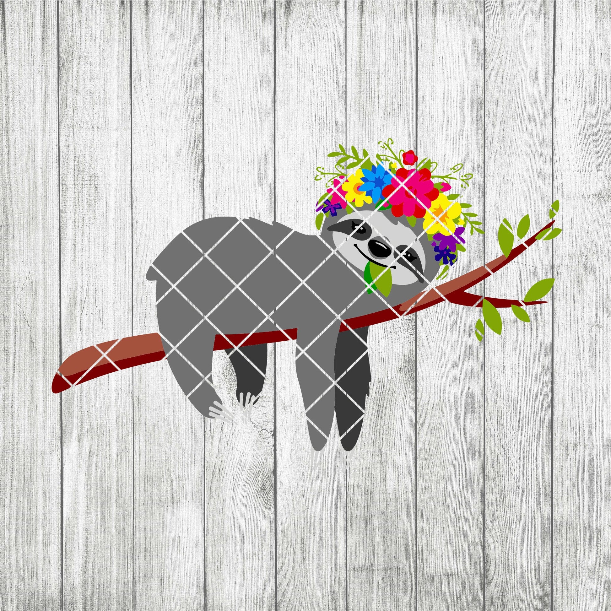 Sloth with Flower Crown Flower SVG cut file for Cricut & Silhouette by DoranStars