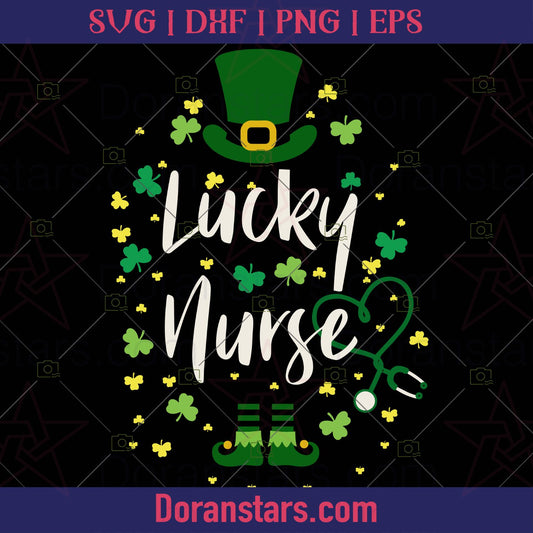 St Patrick’s Lucky Nurse Green Stethoscope Heart Leprechaun - St Patricks Day Svg, St Patricks Cut Files in Svg - Doranstars.com