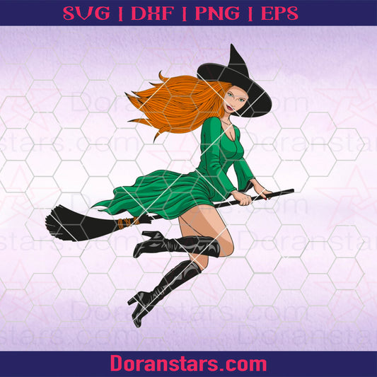 Witch on a broomstick in halloween Digital Cut Files Svg