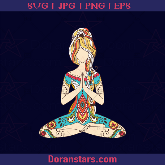 Yoga Girl Mandala, Fitness, Flexibility, Calm, Meditation, Meditating Girl, Sport logo, Svg Files For Cricut, Dxf, Eps, Png, Cricut Vector, Digital Cut Files Download - doranstars.com