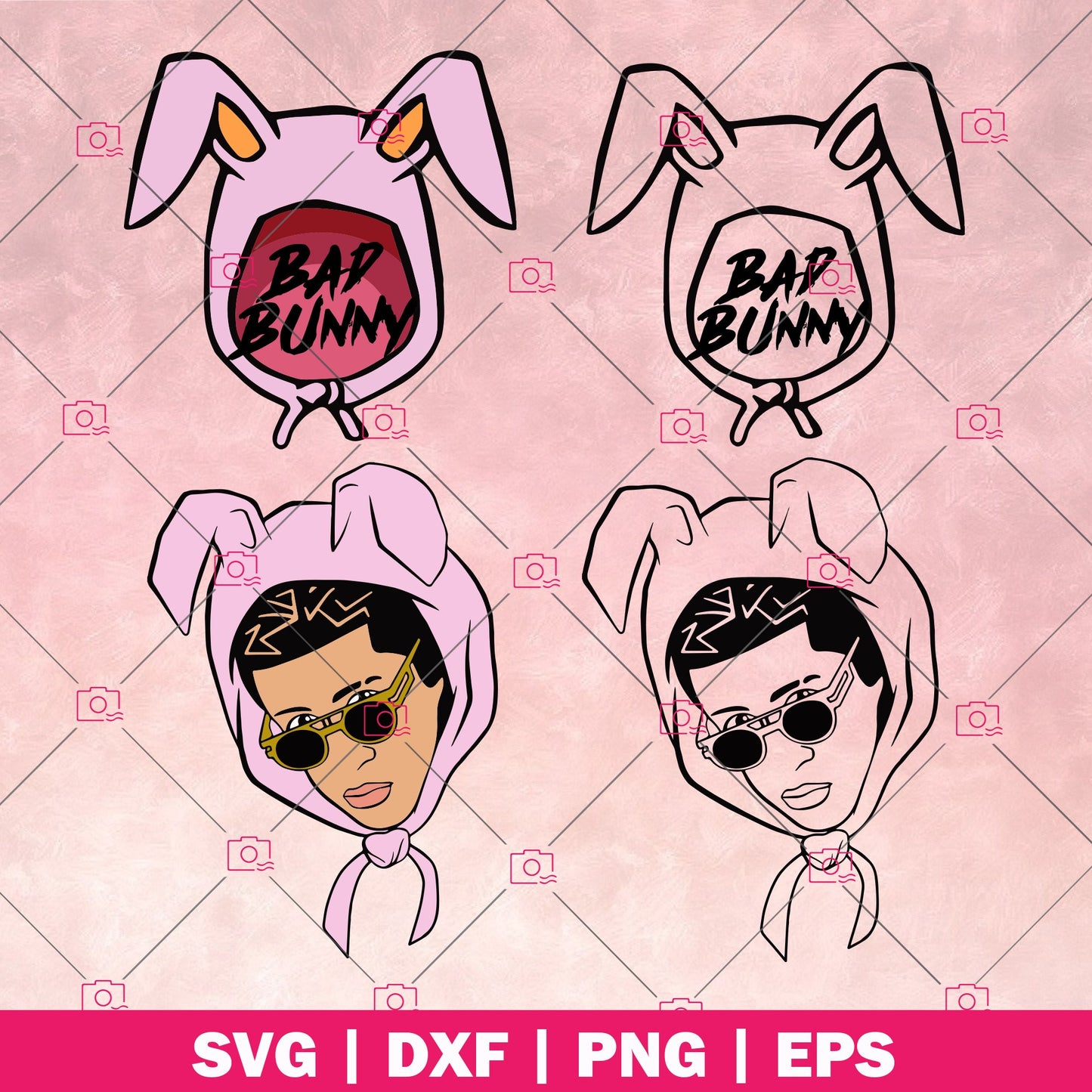 Bad bunny - Bundle logo, Svg Files For Cricut, Dxf, Eps, Png, Cricut Vector, Digital Cut Files, Vector, Human, Face, Male, Glasses